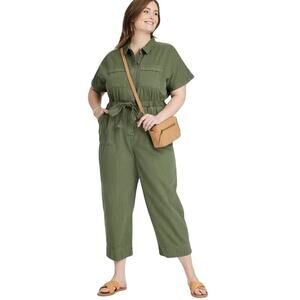Universal Thread Waist Tie Straight Leg Pockets Jumpsuit Green Women's Size 8
